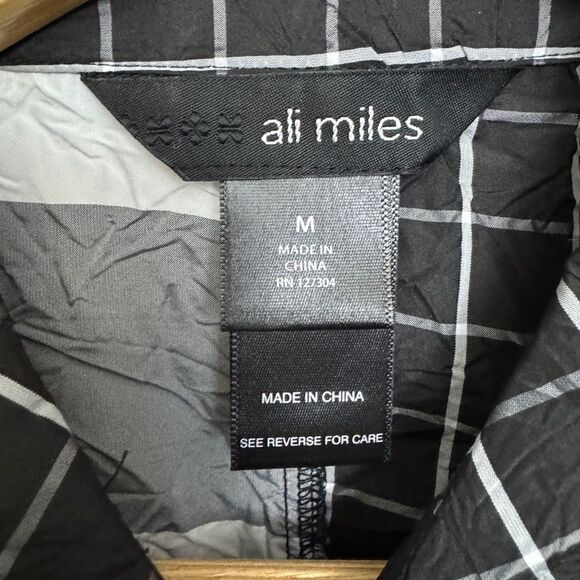 Ali Miles Black and White Check Print Long Sleeve Button Down Blouse size M - Picture 6 of 11